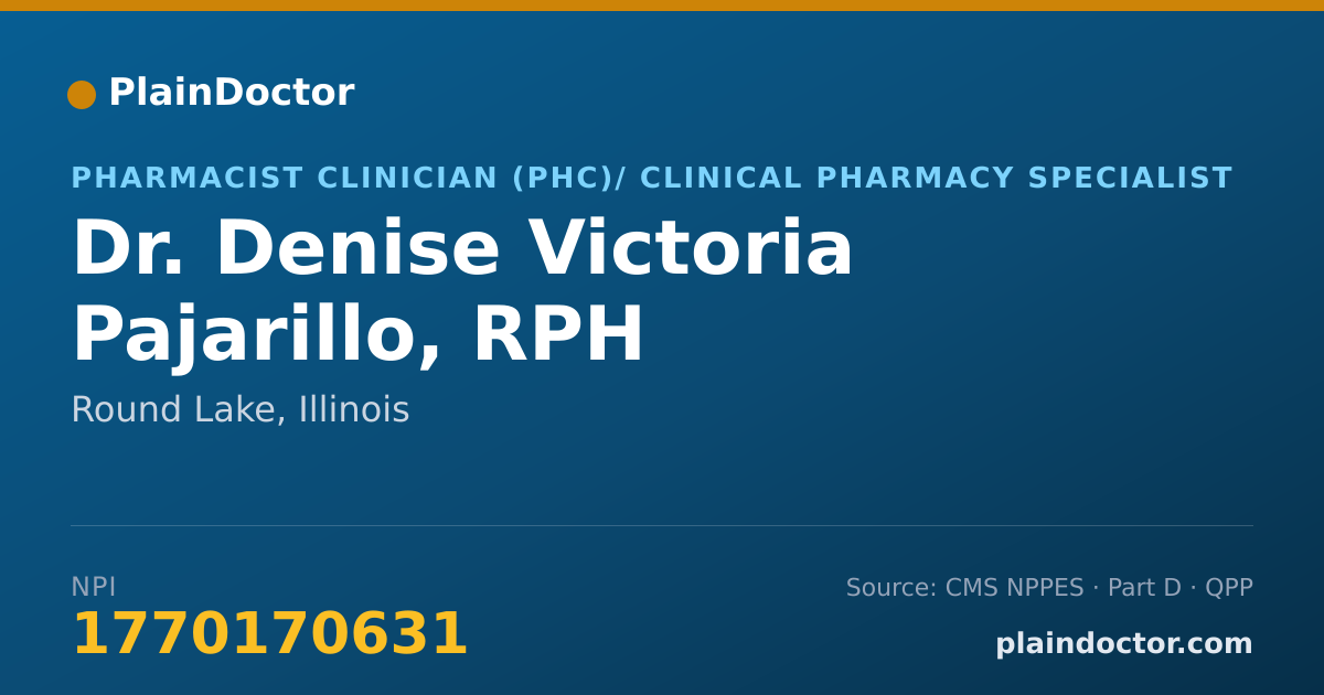 Shareable card for Denise Victoria Pajarillo, RPH - Pharmacist Clinician (PhC)/ Clinical Pharmacy Specialist, Round Lake, IL