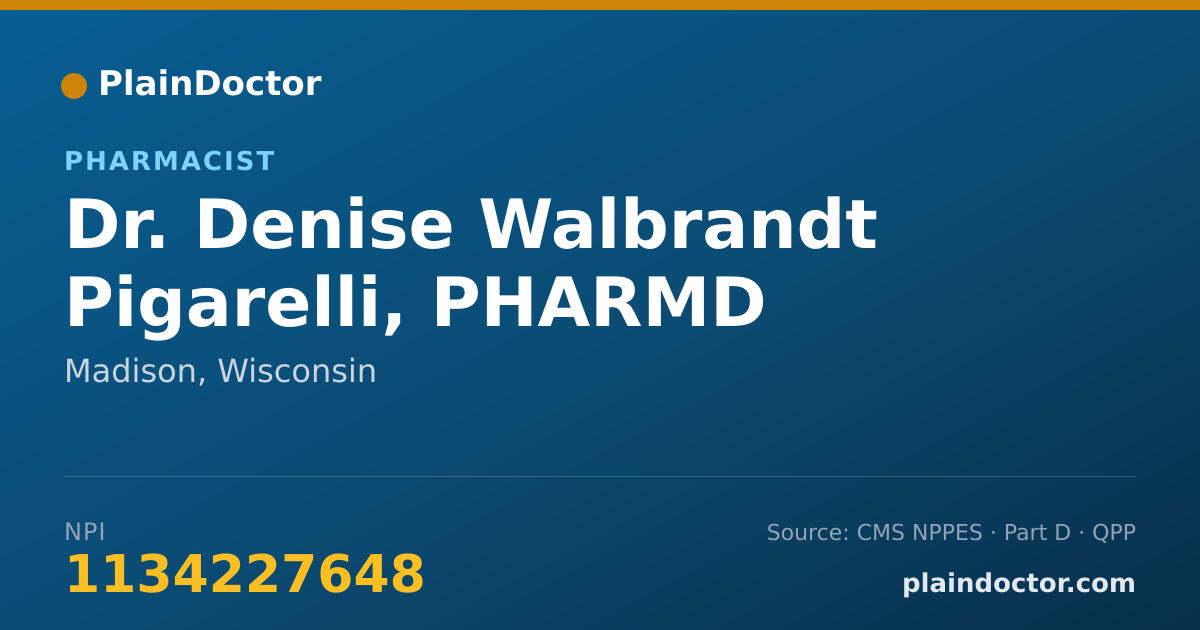 Shareable card for Denise Walbrandt Pigarelli, PHARMD - Pharmacist, Madison, WI