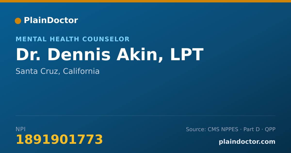 Shareable card for Dennis Akin, LPT - Mental Health Counselor, Santa Cruz, CA