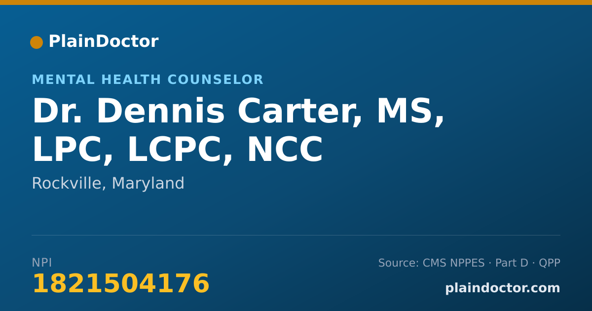 Shareable card for Dennis Carter, MS, LPC, LCPC, NCC - Mental Health Counselor, Rockville, MD