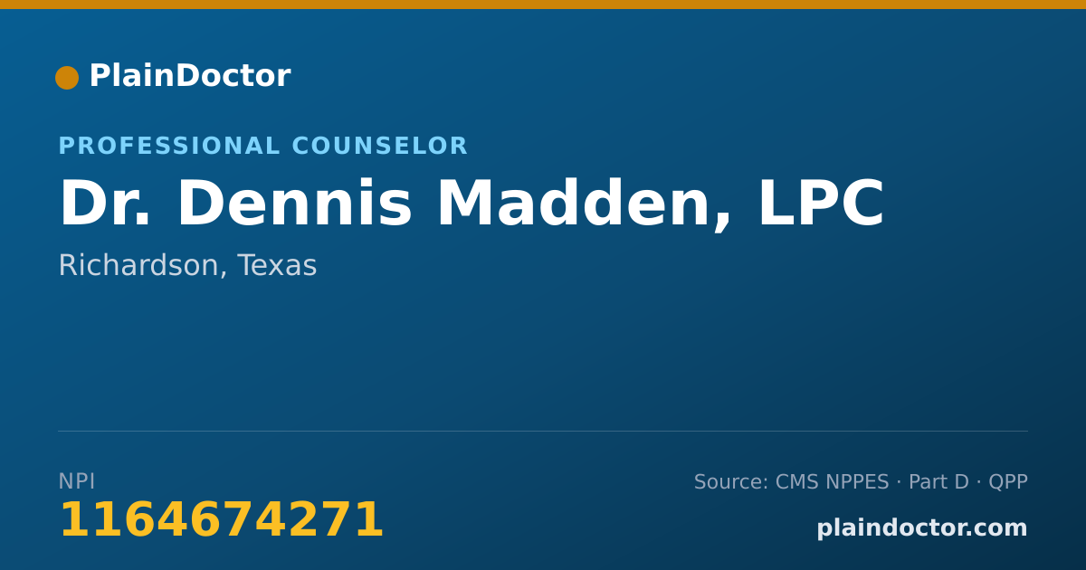 Shareable card for Dennis Madden, LPC - Professional Counselor, Richardson, TX