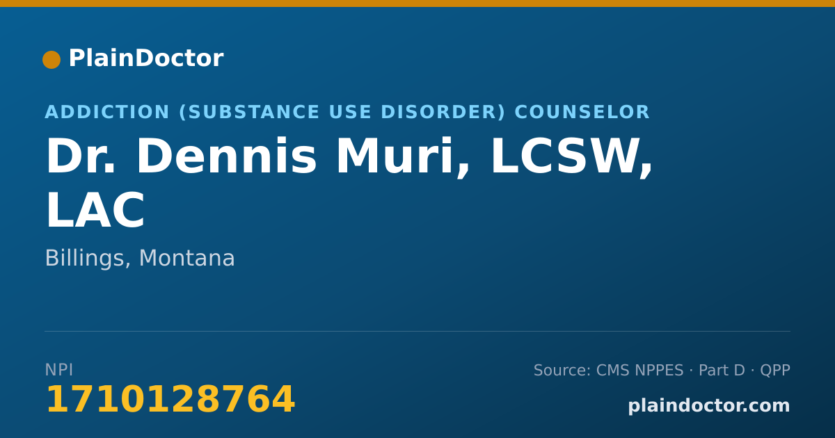 Shareable card for Dennis Muri, LCSW, LAC - Addiction (Substance Use Disorder) Counselor, Billings, MT