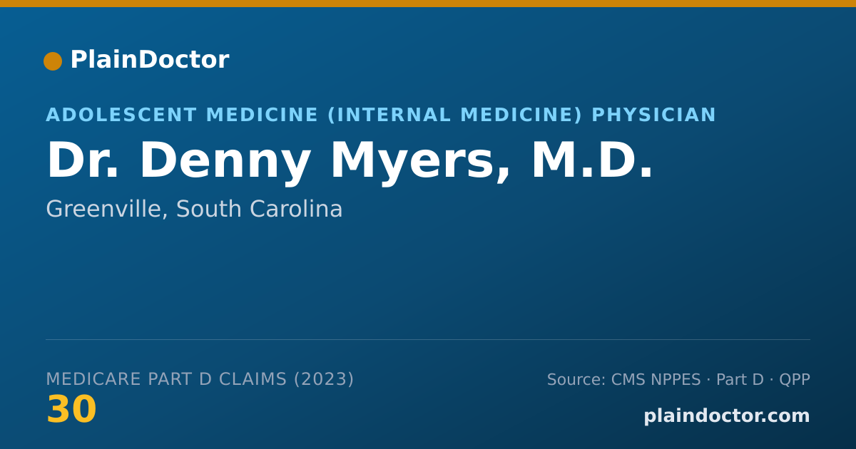 Shareable card for Denny Myers, M.D. - Adolescent Medicine (Internal Medicine) Physician, Greenville, SC