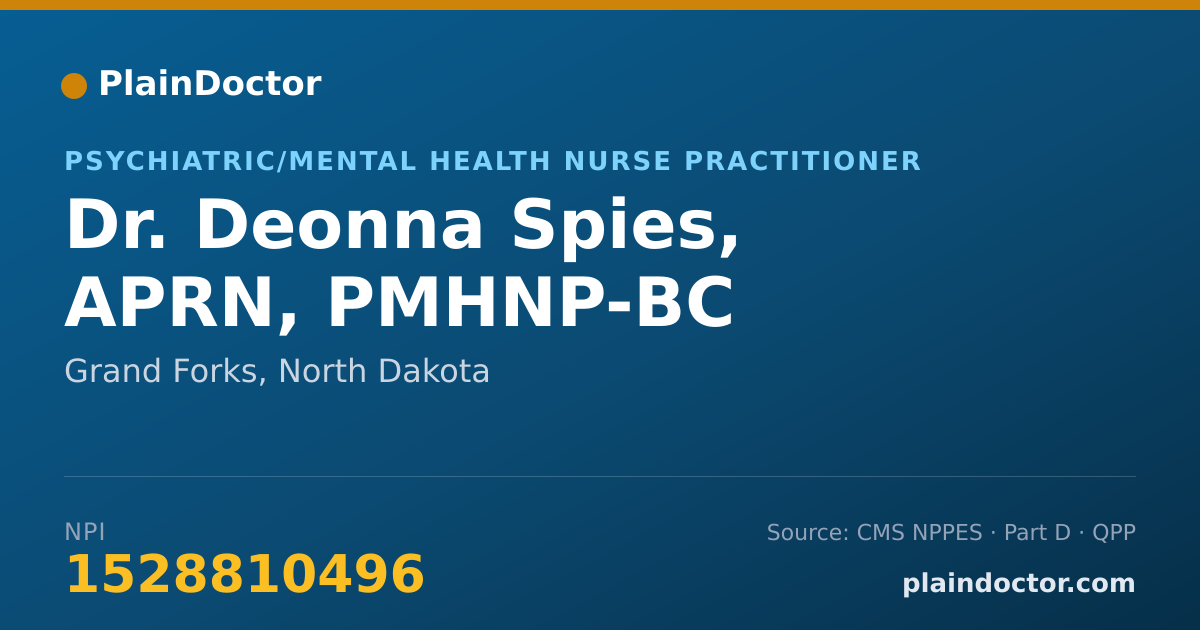 Shareable card for Deonna Spies, APRN, PMHNP-BC - Psychiatric/Mental Health Nurse Practitioner, Grand Forks, ND
