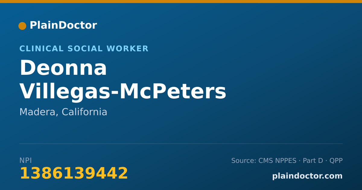 Shareable card for Deonna Villegas-McPeters - Clinical Social Worker, Madera, CA