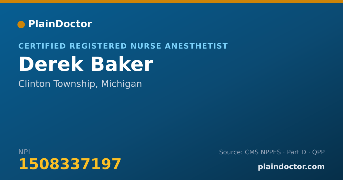 Shareable card for Derek Baker - Certified Registered Nurse Anesthetist, Clinton Township, MI