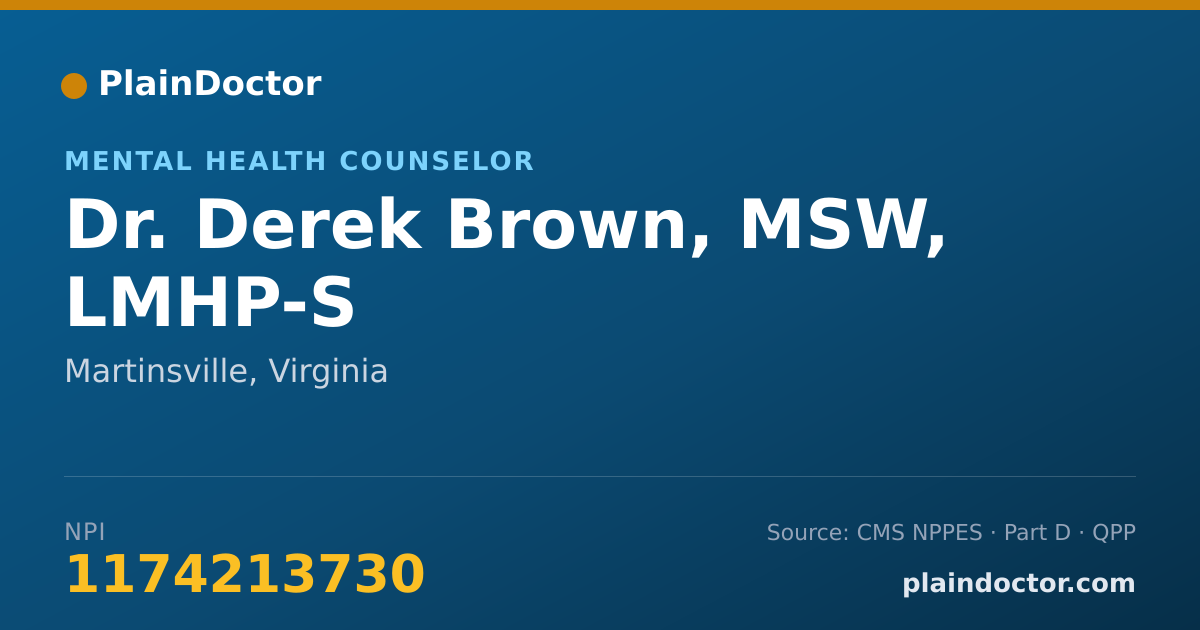 Shareable card for Derek Brown, MSW, LMHP-S - Mental Health Counselor, Martinsville, VA
