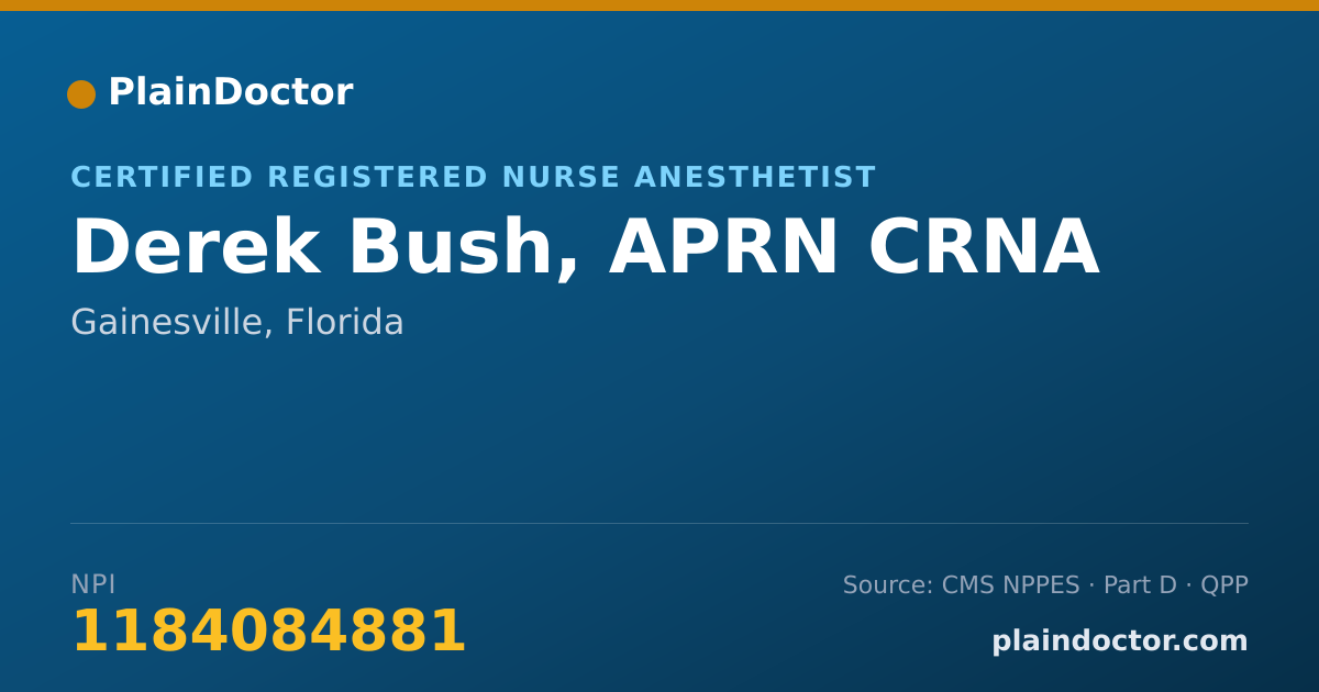 Shareable card for Derek Bush, APRN CRNA - Certified Registered Nurse Anesthetist, Gainesville, FL