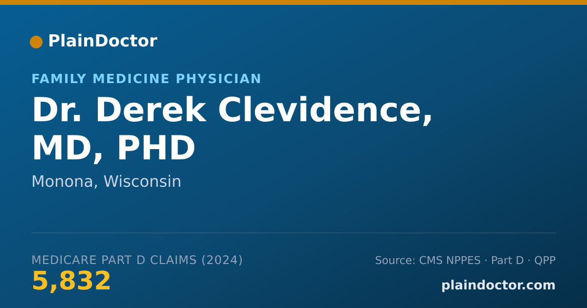Shareable card for Derek Clevidence, MD, PHD - Family Medicine Physician, Monona, WI
