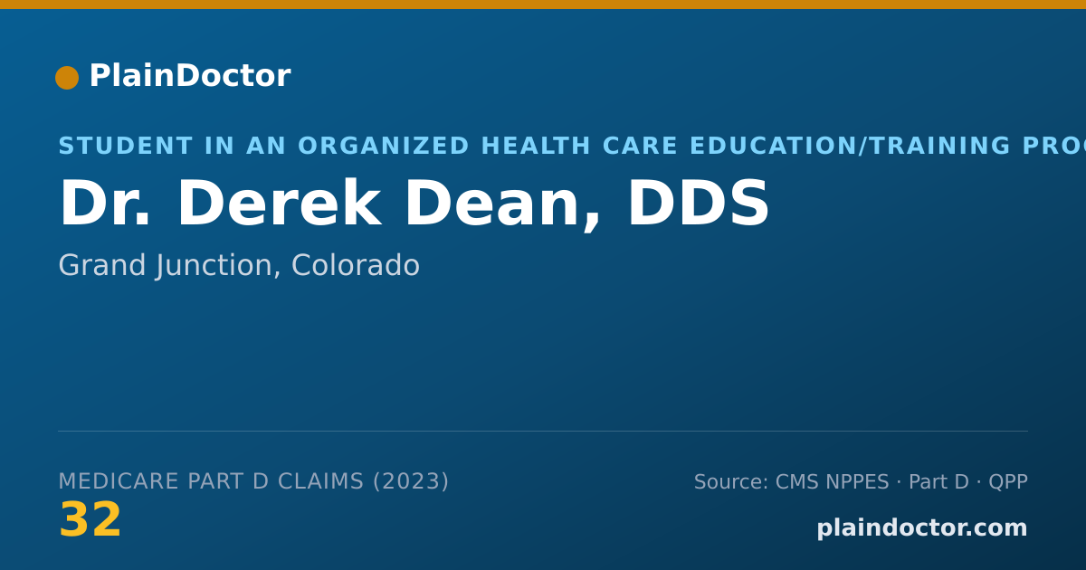 Shareable card for Derek Dean, DDS - Student in an Organized Health Care Education/Training Program, Grand Junction, CO