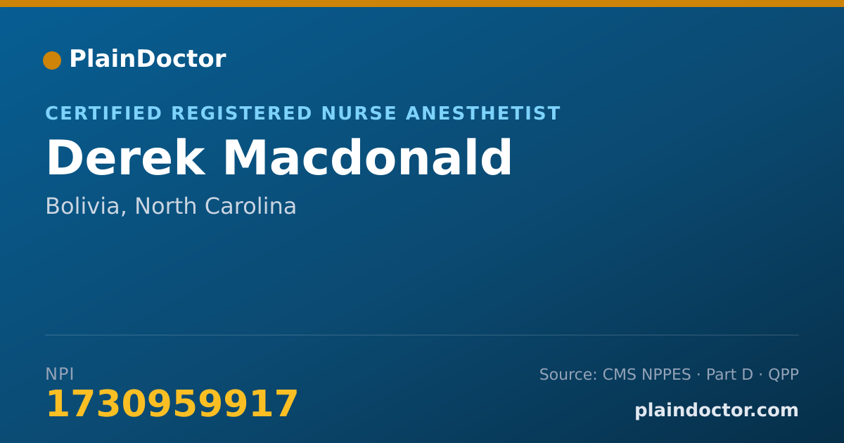Shareable card for Derek Macdonald - Certified Registered Nurse Anesthetist, Bolivia, NC
