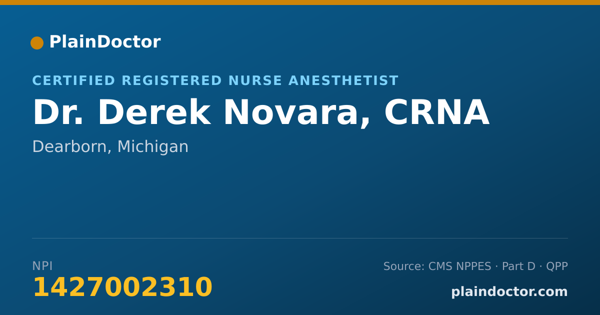 Shareable card for Derek Novara, CRNA - Certified Registered Nurse Anesthetist, Dearborn, MI