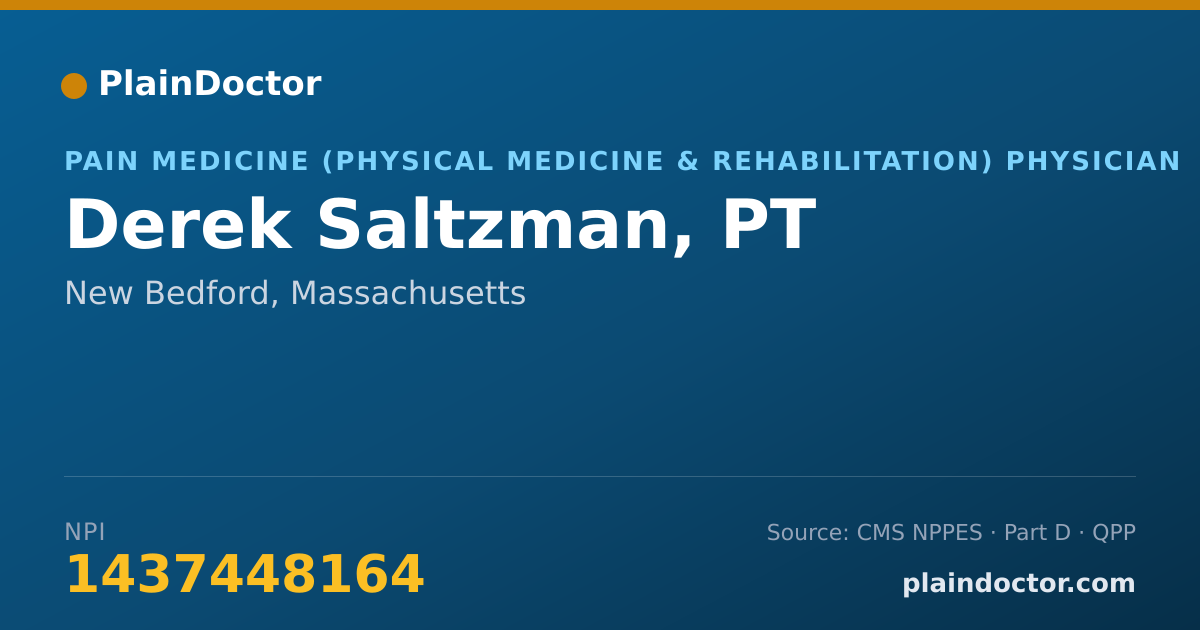 Shareable card for Derek Saltzman, PT - Pain Medicine (Physical Medicine & Rehabilitation) Physician, New Bedford, MA