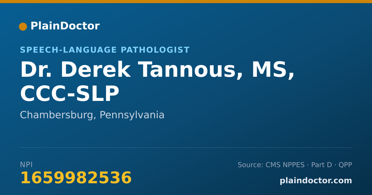 Shareable card for Derek Tannous, MS, CCC-SLP - Speech-Language Pathologist, Chambersburg, PA