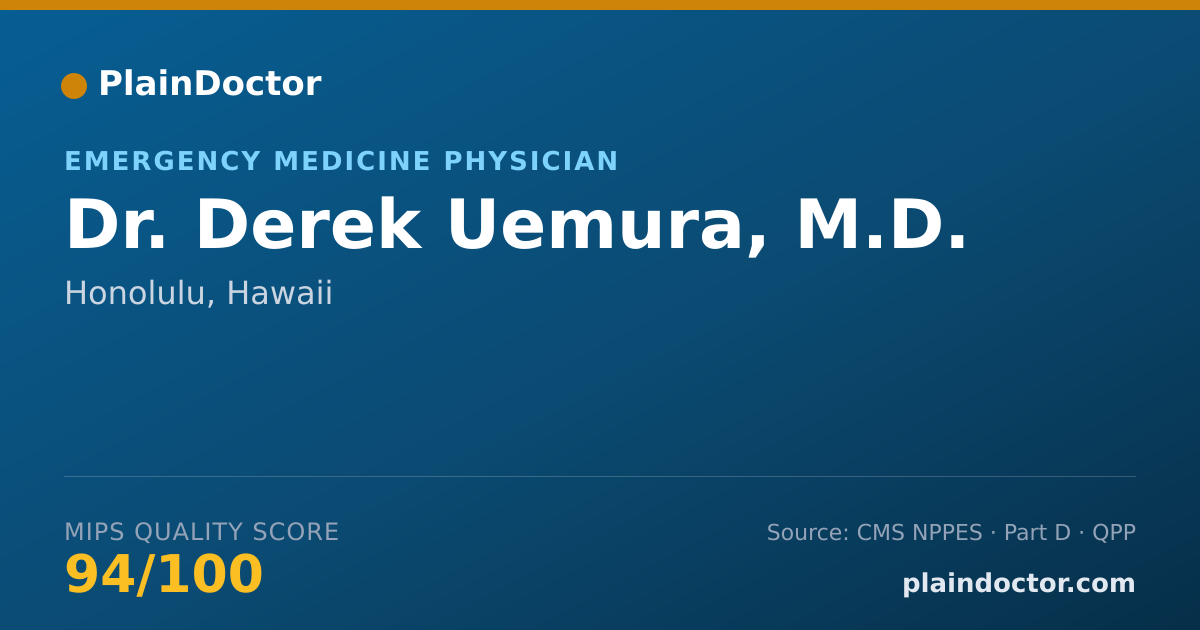 Shareable card for Derek Uemura, M.D. - Emergency Medicine Physician, Honolulu, HI