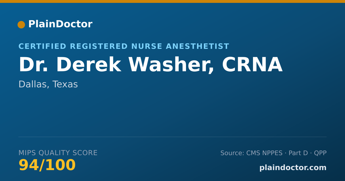 Shareable card for Derek Washer, CRNA - Certified Registered Nurse Anesthetist, Dallas, TX
