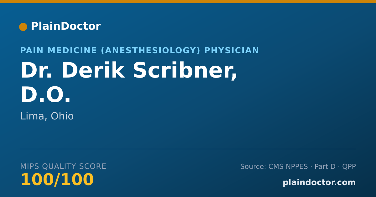 Shareable card for Derik Scribner, D.O. - Pain Medicine (Anesthesiology) Physician, Lima, OH