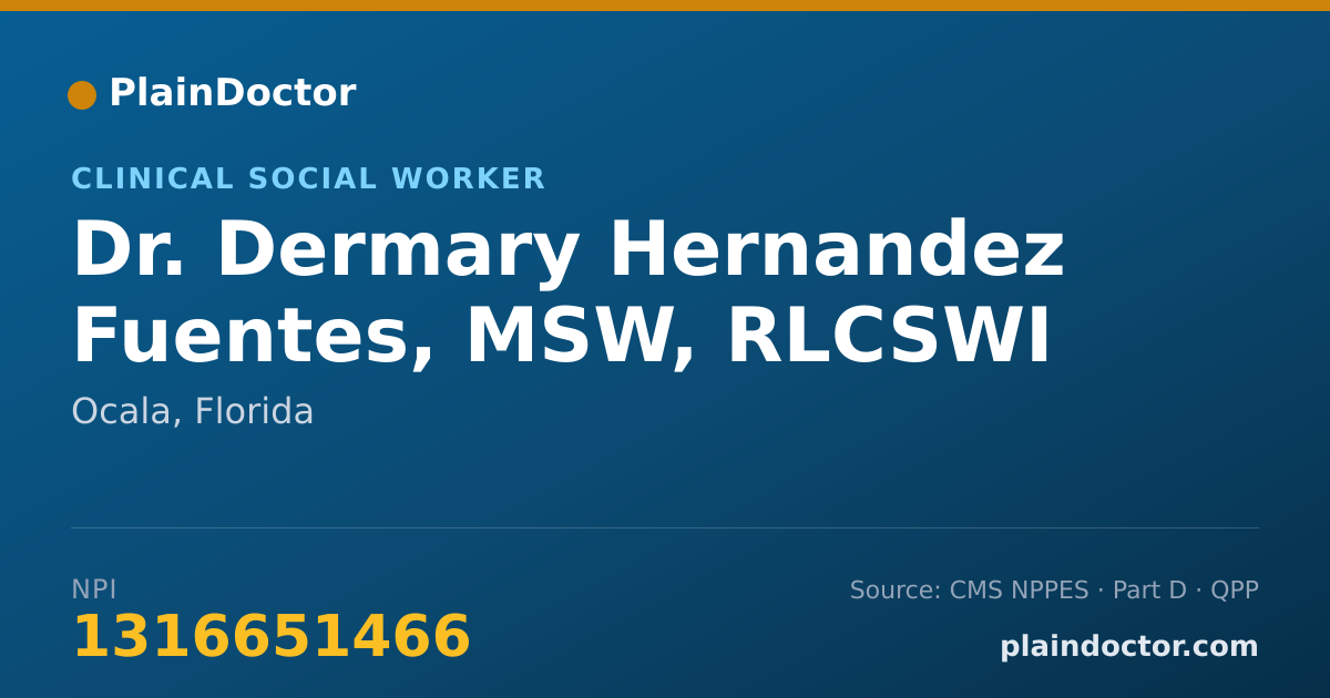 Shareable card for Dermary Hernandez Fuentes, MSW, RLCSWI - Clinical Social Worker, Ocala, FL