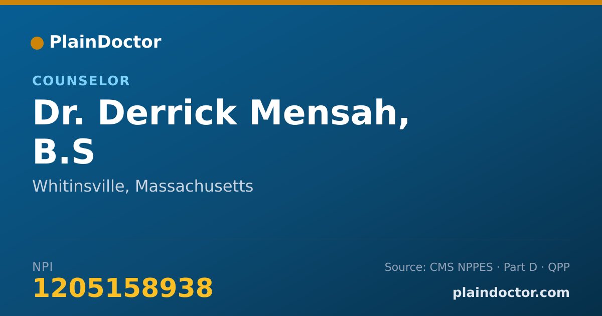 Shareable card for Derrick Mensah, B.S - Counselor, Whitinsville, MA