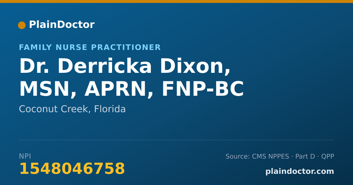 Shareable card for Derricka Dixon, MSN, APRN, FNP-BC - Family Nurse Practitioner, Coconut Creek, FL