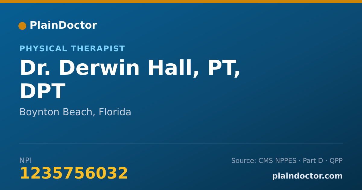 Shareable card for Derwin Hall, PT, DPT - Physical Therapist, Boynton Beach, FL