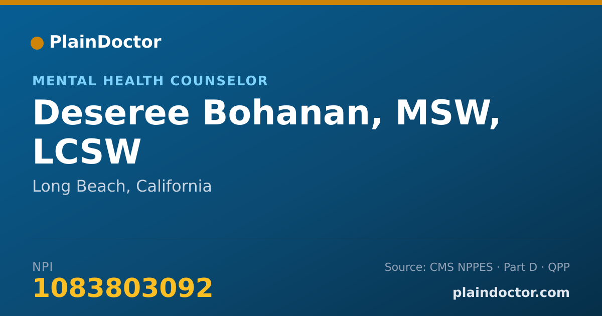 Shareable card for Deseree Bohanan, MSW, LCSW - Mental Health Counselor, Long Beach, CA