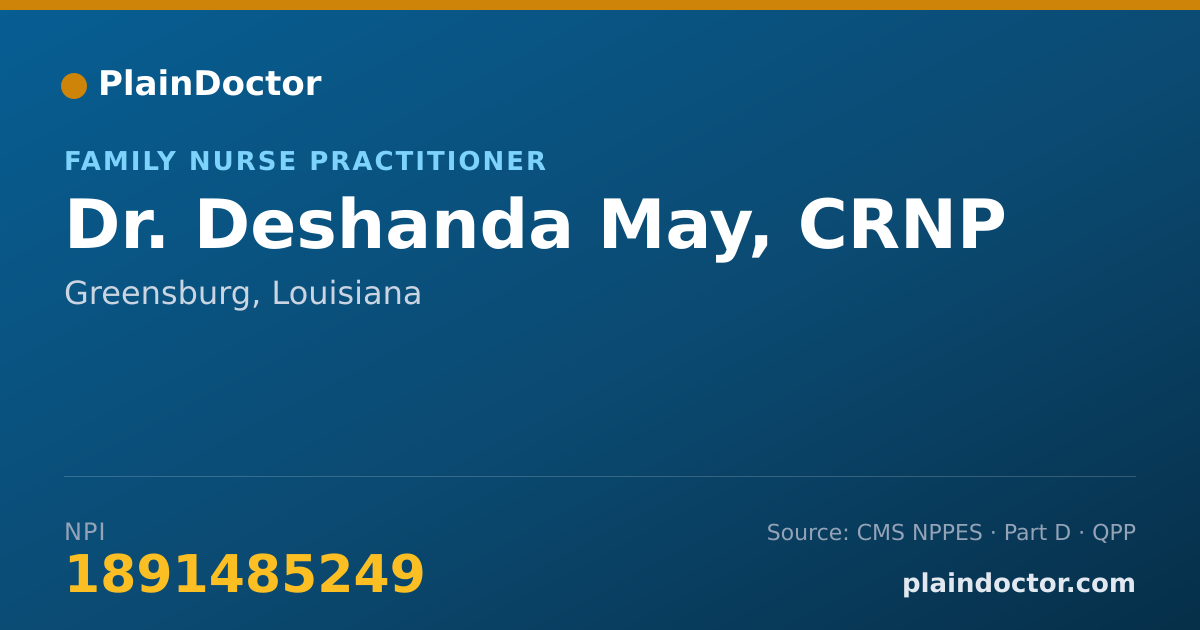 Shareable card for Deshanda May, CRNP - Family Nurse Practitioner, Greensburg, LA