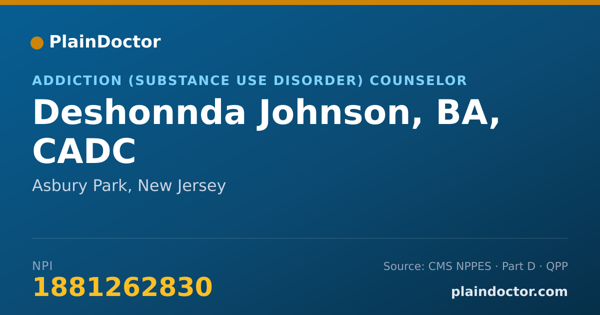 Shareable card for Deshonnda Johnson, BA, CADC - Addiction (Substance Use Disorder) Counselor, Asbury Park, NJ