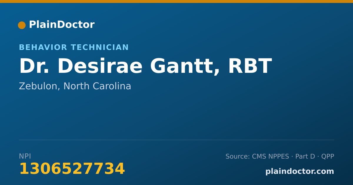 Shareable card for Desirae Gantt, RBT - Behavior Technician, Zebulon, NC
