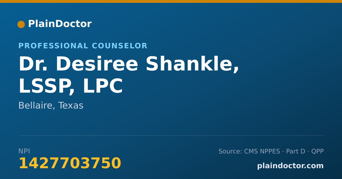 Shareable card for Desiree Shankle, LSSP, LPC - Professional Counselor, Bellaire, TX
