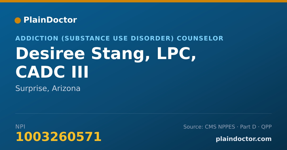 Shareable card for Desiree Stang, LPC, CADC III - Addiction (Substance Use Disorder) Counselor, Surprise, AZ