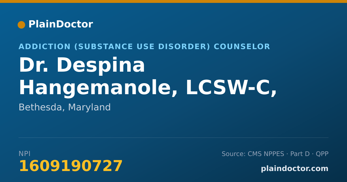 Shareable card for Despina Hangemanole, LCSW-C, MAC - Addiction (Substance Use Disorder) Counselor, Bethesda, MD