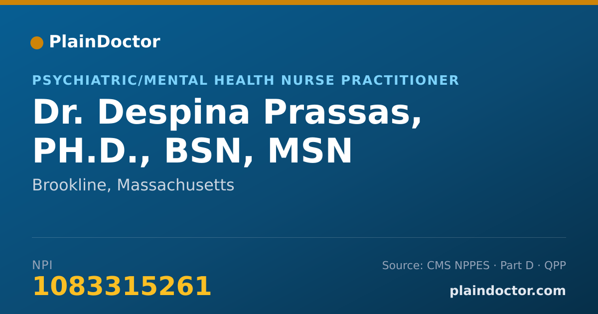 Shareable card for Despina Prassas, PH.D., BSN, MSN - Psychiatric/Mental Health Nurse Practitioner, Brookline, MA