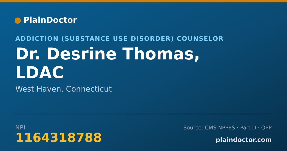 Shareable card for Desrine Thomas, LDAC - Addiction (Substance Use Disorder) Counselor, West Haven, CT