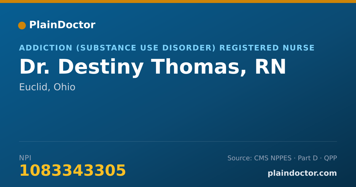 Shareable card for Destiny Thomas, RN - Addiction (Substance Use Disorder) Registered Nurse, Euclid, OH
