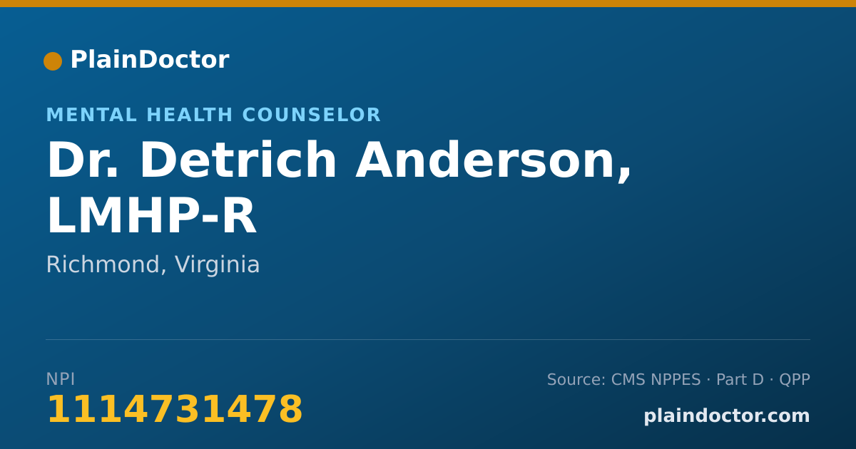 Shareable card for Detrich Anderson, LMHP-R - Mental Health Counselor, Richmond, VA