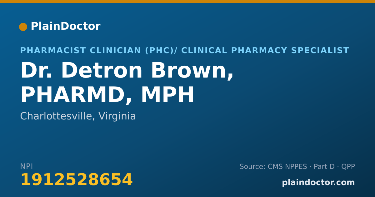 Shareable card for Detron Brown, PHARMD, MPH - Pharmacist Clinician (PhC)/ Clinical Pharmacy Specialist, Charlottesville, VA