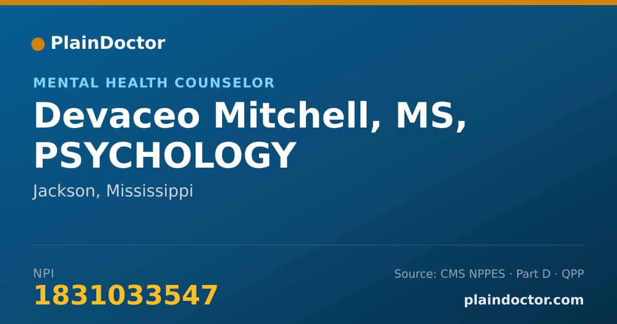 Shareable card for Devaceo Mitchell, MS, PSYCHOLOGY - Mental Health Counselor, Jackson, MS