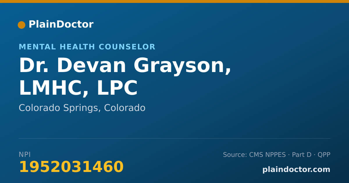 Shareable card for Devan Grayson, LMHC, LPC - Mental Health Counselor, Colorado Springs, CO