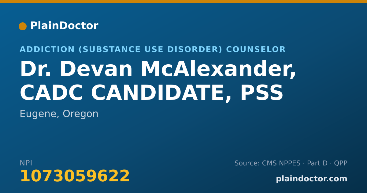 Shareable card for Devan McAlexander, CADC CANDIDATE, PSS - Addiction (Substance Use Disorder) Counselor, Eugene, OR