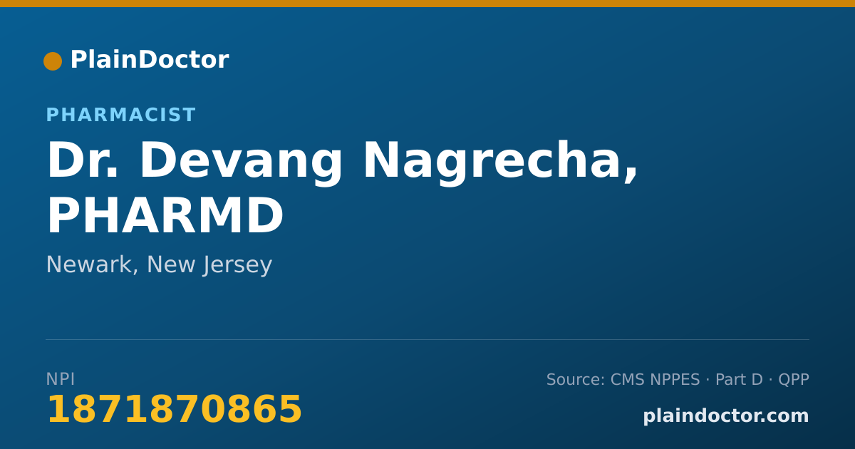 Shareable card for Devang Nagrecha, PHARMD - Pharmacist, Newark, NJ