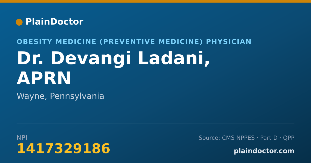 Shareable card for Devangi Ladani, APRN - Obesity Medicine (Preventive Medicine) Physician, Wayne, PA