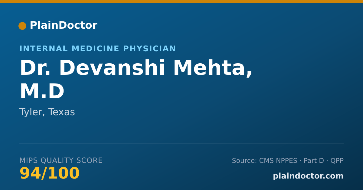 Shareable card for Devanshi Mehta, M.D - Internal Medicine Physician, Tyler, TX