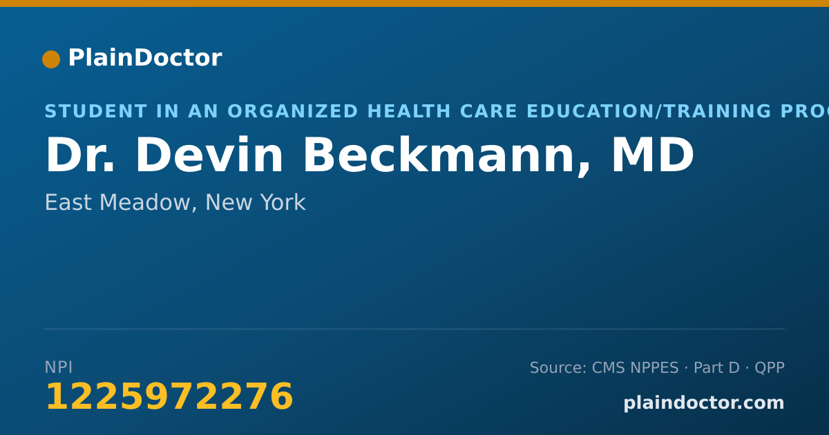 Shareable card for Devin Beckmann, MD - Student in an Organized Health Care Education/Training Program, East Meadow, NY