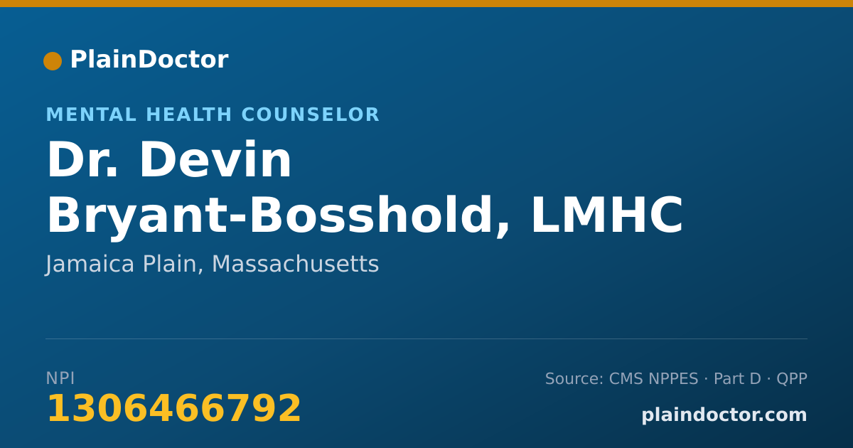 Shareable card for Devin Bryant-Bosshold, LMHC - Mental Health Counselor, Jamaica Plain, MA