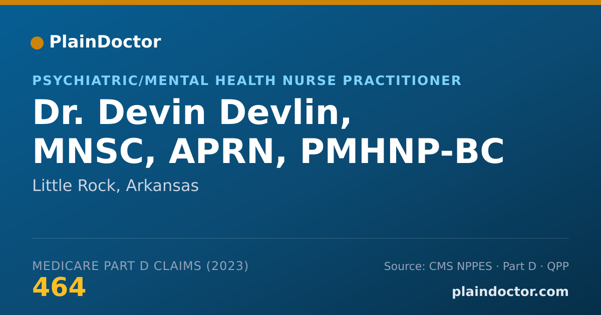 Shareable card for Devin Devlin, MNSC, APRN, PMHNP-BC - Psychiatric/Mental Health Nurse Practitioner, Little Rock, AR