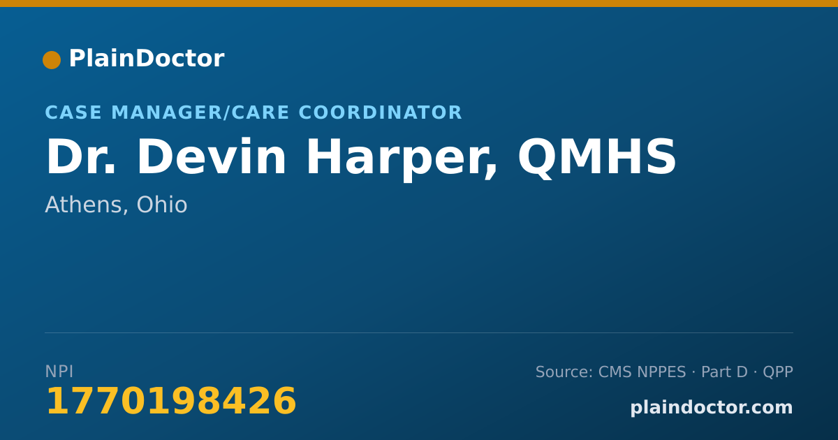 Shareable card for Devin Harper, QMHS - Case Manager/Care Coordinator, Athens, OH
