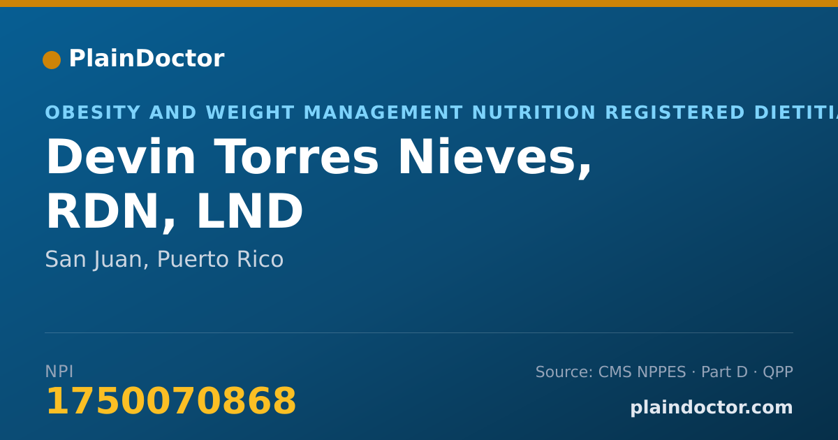 Shareable card for Devin Torres Nieves, RDN, LND - Obesity and Weight Management Nutrition Registered Dietitian, San Juan, PR