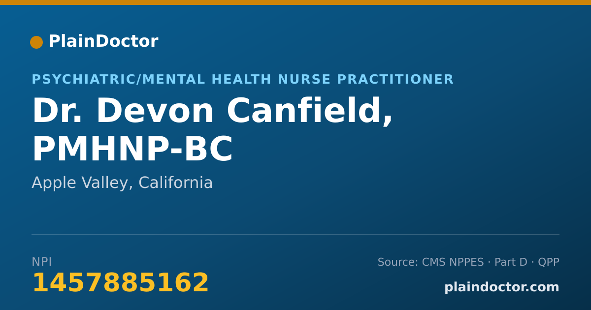Shareable card for Devon Canfield, PMHNP-BC - Psychiatric/Mental Health Nurse Practitioner, Apple Valley, CA