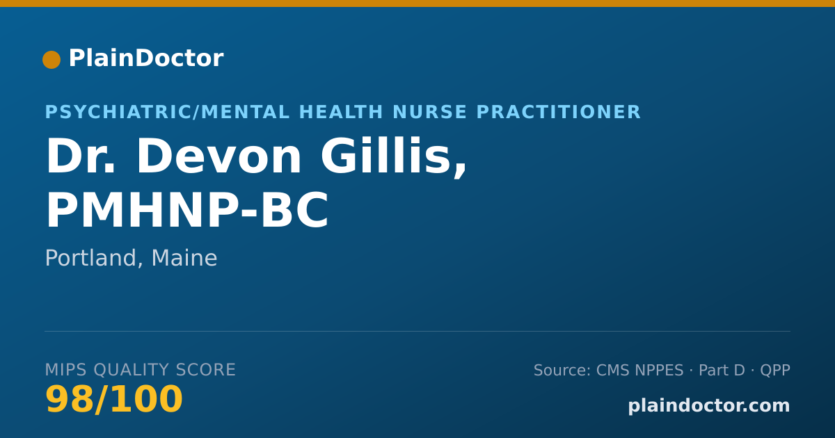Shareable card for Devon Gillis, PMHNP-BC - Psychiatric/Mental Health Nurse Practitioner, Portland, ME